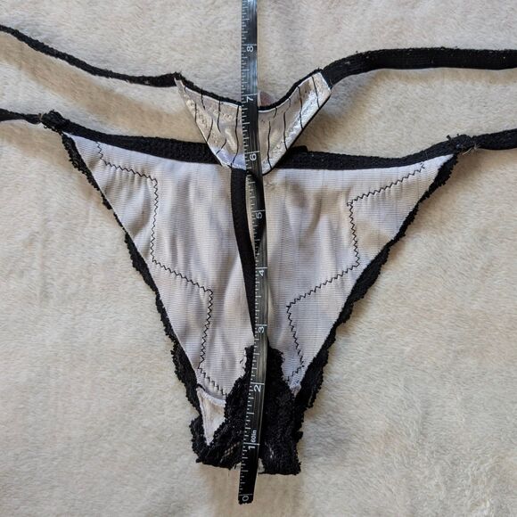 Lace Satin Bow G-String Thong Panties Women's Large Pink Black Sparkly Y2K - Picture 8 of 8